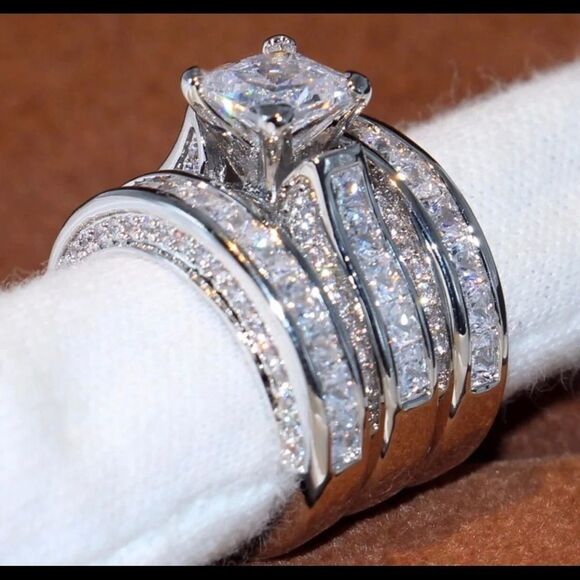 3 Piece Wedding Ring Bands - Picture 1 of 3